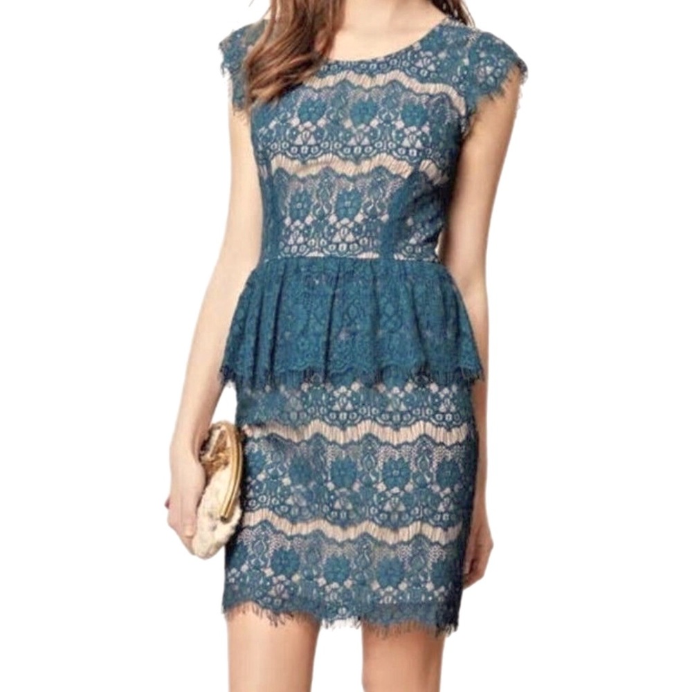 NWT $148 Anthropologie | Maeve | Elsa | Green And Tan Lace Overlay Bodycon